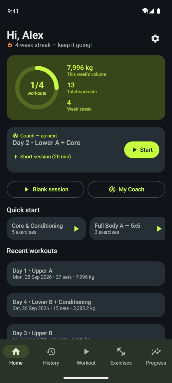 GymSoar home screen